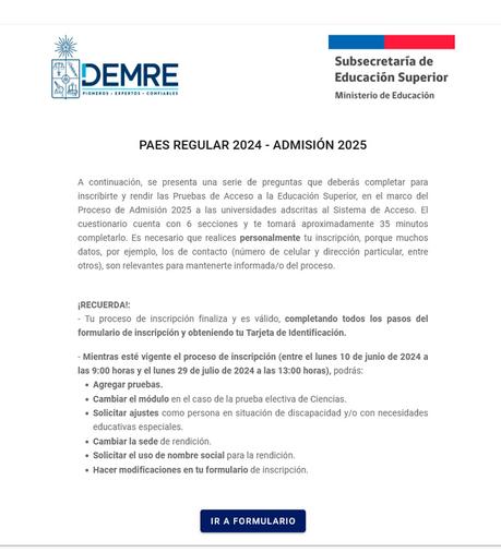 ¡Ya comenzó! la inscripción para la PAES Regular 2024. ¡Ya comenzó! la inscripción para la PAES Regular 2024.