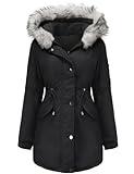 Tuopuda Abrigo Parka Mujer Largo con capucha de piel Abrigo Gruesa de Lana para Mujer con Bolsillos Chaqueta Cremallera de invierno Abrigo cálido a Prueba de Viento(Negro,XL)