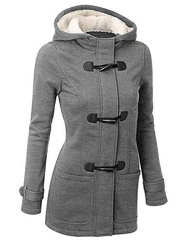 GHYUGR Abrigos con Horn Botones Mujer Invierno Elegantes Slim Chaqueta con capucha Lana Capa Jacket Sudadera Pullover Outwear Parka,Gris,XL