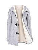 Yuson Girl Abrigos Mujer Invierno Chaqueta con Horn Botones Espesar Hoodie Abrigo Elegantes Sudaderas Mujer con Capucha Casual Jacket Cardigans Tops Cremallera Outwear con Bolsillos(Gris claro, L)
