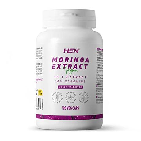 HSN Moringa Oleifera 7500 MG 120 Cápsulas Vegetales Extracto Hojas de Moringa oleifera y 10% Saponinas por Dosis Diaria | 15x Veces Más Concentrado | No-GMO, Vegano, Sin Gluten