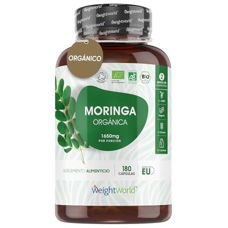 Moringa Oleifera Orgánica Pura Alta Dosis de 1650mg, 180 Cápsulas Veganas - Superalimento Fuente Natural de Vitaminas, Minerales, Antioxidantes y Proteínas Veganas Para 2 Meses De Suministro