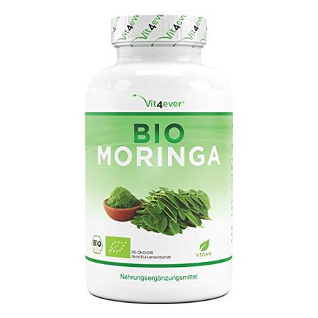 Moringa Orgánica - 300 cápsulas con 600 mg - 100% BIO Moringa Oleifera - Superalimento especialmente rico en proteínas, aminoácidos, vitaminas, minerales y omega 3 - Vegano