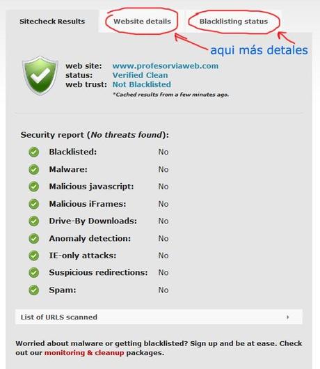 limpiar con scan website Proteccion Web