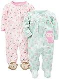 Simple Joys by Carter's 2-Pack Cotton Snap Footed Sleep and Play Pijamas para bebés y niños pequeños, Rosa Mono/Verde Menta Owls, 3-6 Meses (Pack de 2)