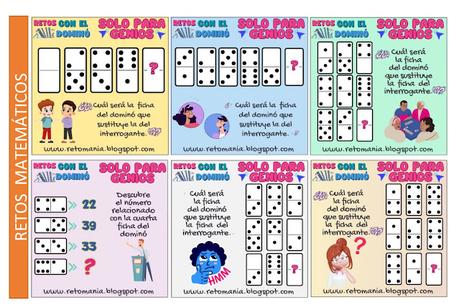 Matemática recreativa, Matemática lúdica, Juegos matemáticos, Juegos Escolares, Desafíos matemáticos, Retos matemáticos, Problemas matemáticos, Problemas de lógica, Problemas de ingenio, Dominó, Juegos con el Dominó,  Fichas del dominó