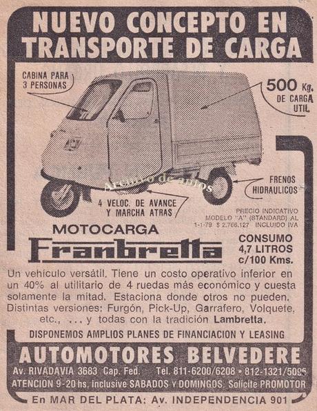 Franbretta Motocarga Furgón publicitado en el año 1979