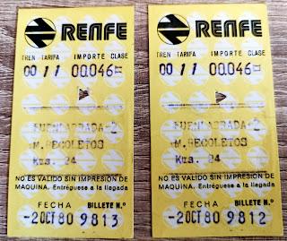 Billetes de tren de 1980