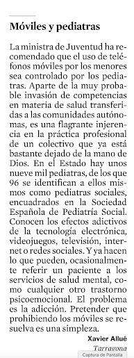 Móviles y pediatras: carta al Director de La Vanguardia