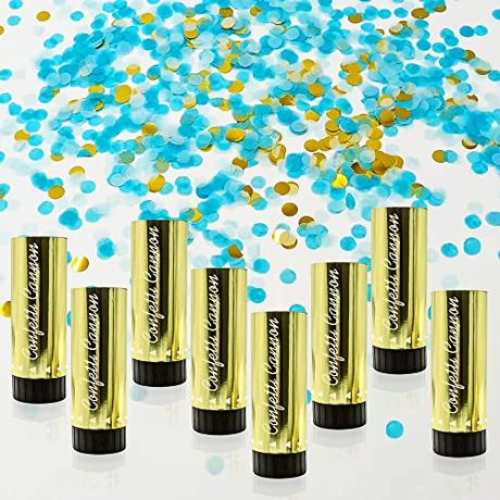 4 Artículos de Amazon para Revelación de Género que No te Puedes Perder 8 cañones de confeti para revelar el género (azul+ oro)