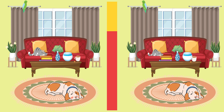 Encuentra las diferencias: ¿Puedes encontrar 5 diferencias en la escena de una sala de estar en menos de 15 segundos?