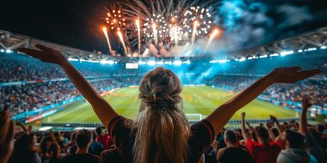 Soccer fans cheering their team in the stadium