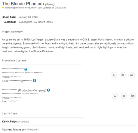 Marvel Studios está desarrollando ‘The Blonde Phantom’, serie basada en el cómic homónimo producida por Scarlett Johansson.