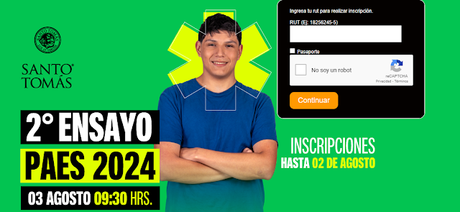 Se comparte invitación para inscribirse al 2° Ensayo PAES 2024 de la Universidad Santo Tomás. Se comparte invitación para inscribirse al 2° Ensayo PAES 2024 de la Universidad Santo Tomás.