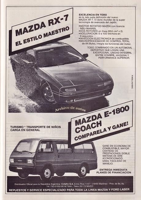 Mazda RX-7 y Mazda E-1800 Coach publicitados en el año 1987 Mazda RX-7 y Mazda E-1800 Coach publicitados en el año 1987