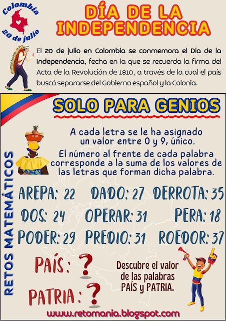 Desafíos matemáticos, Retos matemáticos, Problemas matemáticos, Problemas de lógica, Gimnasia matemática, Gimnasia cerebral, Retos virales, Acertijos, Acertijos visuales, Retos mentales, 20 de julio, Día de la Independencia, Mates e Historia, Mates y la Independencia, Cerillas,  Solo para Genios, Piensa rápido, Retos solo para genios