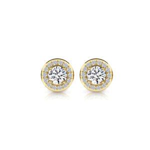 aretes halo de oro con diamantes