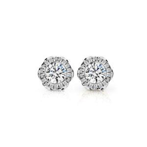 aretes tipo halo hexagonal de oro con diamantes