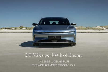 El Lucid Air Pure es el vehículo eléctrico más eficiente con una autonomía de 675 km y 8 km por Kwh El Lucid Air Pure es el vehículo eléctrico más eficiente con una autonomía de 675 km y 8 km por Kwh