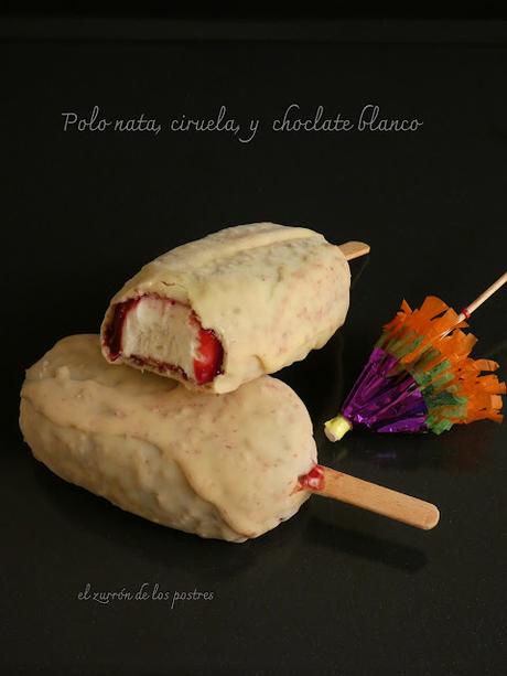 Polos de Nata, Ciruela y Chocolate Blanco