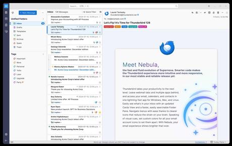 Thunderbird 128 «Nebula»: La nueva era del cliente de email