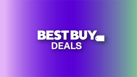 ¿Tienes miedo de perderte el Prime Day? Ahorre cientos de dólares durante el Black Friday en Best Buy en julio Texto de ofertas de Best Buy sobre un fondo degradado púrpura