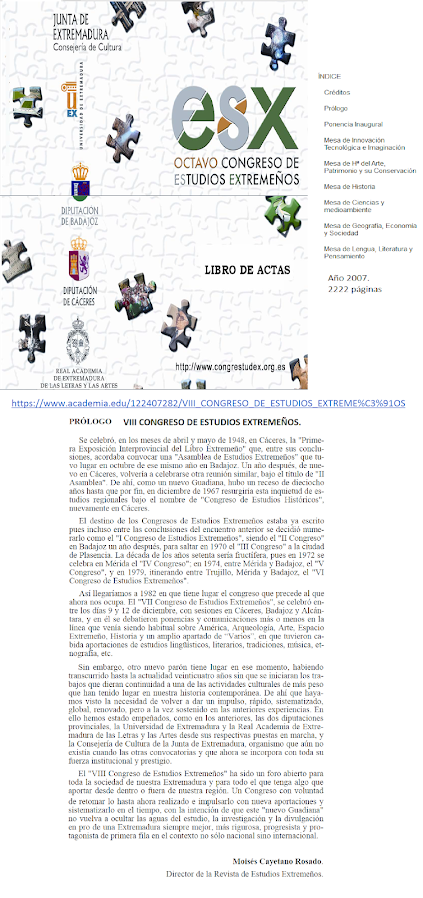 DEL VIII CONGRESO DE ESTUDIOS EXTREMEÑOS Celebrado en 200...