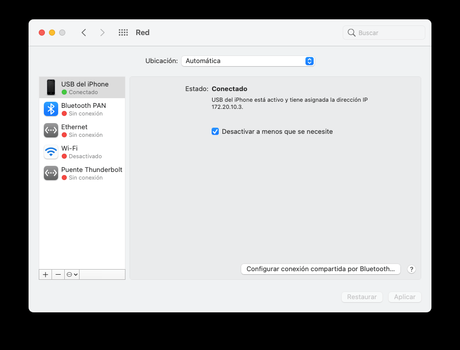 Así puedes compartir la conexión a Internet de datos del iPhone con el Mac mediante USB Así puedes compartir la conexión a Internet de datos del iPhone con el Mac mediante USB