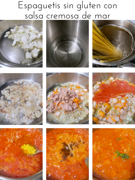 Espaguetis sin gluten con salsa cremosa de mar