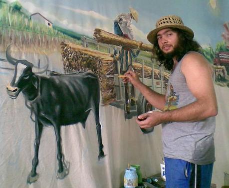 Pintor Fidel Fernández pintando un cuadro
