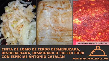 Cinta de lomo de cerdo desmenuzada, deshilachada, desmigada o pulled pork con Especias Antonio Catalán