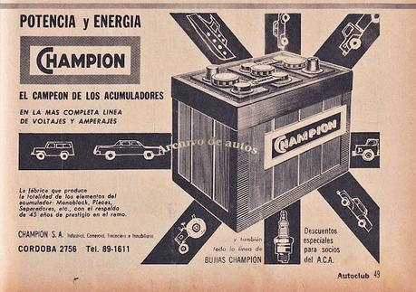Champion y sus baterías comercializadas en Argentina en 1966