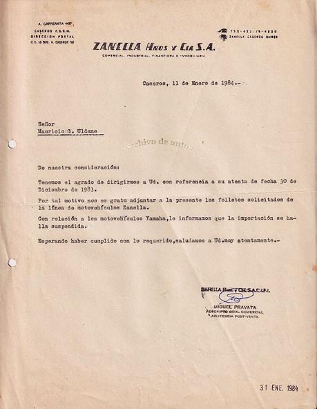 Zanella y sus ciclomotores y motocicletas comercializadas en 1984