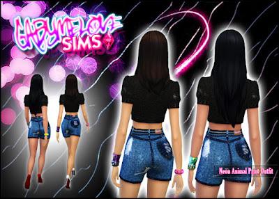Sims 4 CC | Clothing: Neon Animal Print Outfit | Updated 2024 | Gabymelove Sims | Download, descargar, gratis, free, custom content, contenido personalizado, mod, mods, cloth, clothes, ropa, zebra, cebra, leopardo, leather, conjunto, actualización