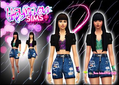Sims 4 CC | Clothing: Neon Animal Print Outfit | Updated 2024 | Gabymelove Sims | Download, descargar, gratis, free, custom content, contenido personalizado, mod, mods, cloth, clothes, ropa, zebra, cebra, leopardo, leather, conjunto, actualización
