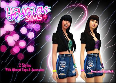 Sims 4 CC | Clothing: Neon Animal Print Outfit | Updated 2024 | Gabymelove Sims | Download, descargar, gratis, free, custom content, contenido personalizado, mod, mods, cloth, clothes, ropa, zebra, cebra, leopardo, leather, conjunto, actualización