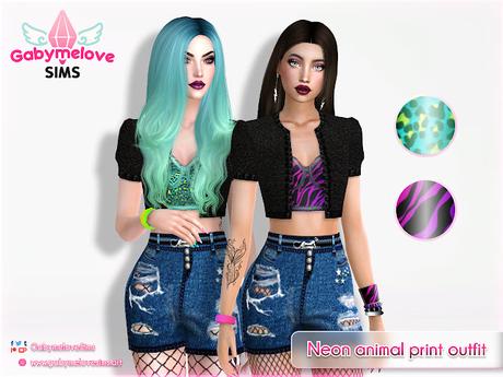 Sims 4 CC | Clothing: Neon Animal Print Outfit | Updated 2024 | Gabymelove Sims | Download, descargar, gratis, free, custom content, contenido personalizado, mod, mods, cloth, clothes, ropa, zebra, cebra, leopardo, leather, conjunto, actualización
