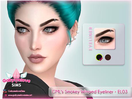 Sims 4 CC | Makeup: GML's Smokey Winged Eyeliner • EL03 | Gabymelove Sims | Download, descargar, free, gratis, mod, mods, cc, custom content, contenido personalizado, maquillaje, make-up, make up, smoky, smoke, humo, difuminado, ala, rabito, wind, eye liner, delineador, shadow