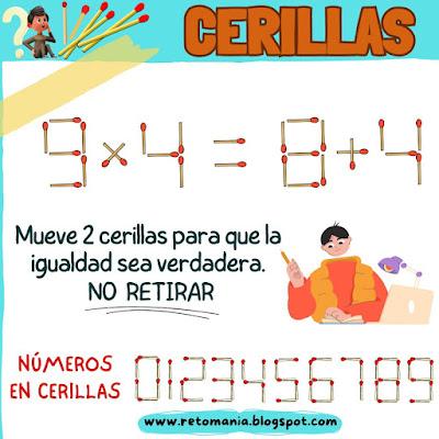 Desafíos matemáticos, Retos matemáticos, Juegos en el Aula, Gimnasia matemática, Gimnasia cerebral, Gimnasia para el Cerebro, Acertijos, Acertijos visuales, Retos visuales, Cerillas, Retos con Cerillas, Juegos con Cerillas, Retos con palillos, Juegos con Palillos, Pensamiento matemáticos, Pasatiempos