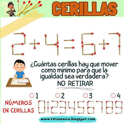 Desafíos matemáticos, Retos matemáticos, Juegos en el Aula, Gimnasia matemática, Gimnasia cerebral, Gimnasia para el Cerebro, Acertijos, Acertijos visuales, Retos visuales, Cerillas, Retos con Cerillas, Juegos con Cerillas, Retos con palillos, Juegos con Palillos, Pensamiento matemáticos, Pasatiempos