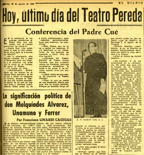 Hoy hace 58 años se despidió el añorado Teatro Pereda con una conferencia del padre Cué, S.J.