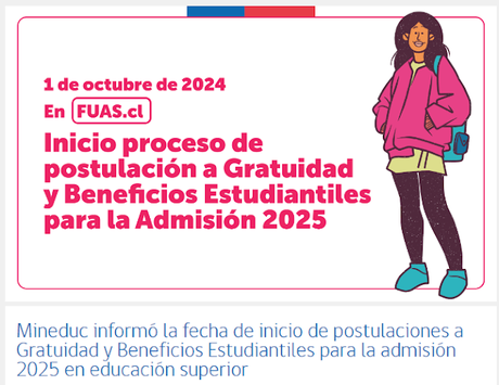 Se informa que el llenado del FUAS para el proceso admisión 2025, será desde el 01 hasta el 22 de octubre de 2024.