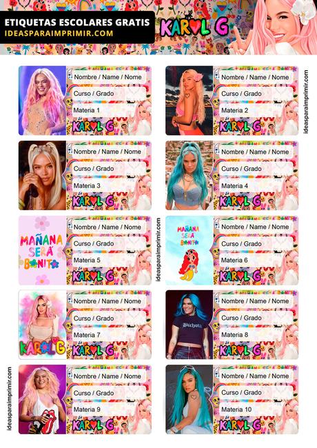[+10] Etiquetas escolares de KAROL G GRATIS para editar e imprimir!