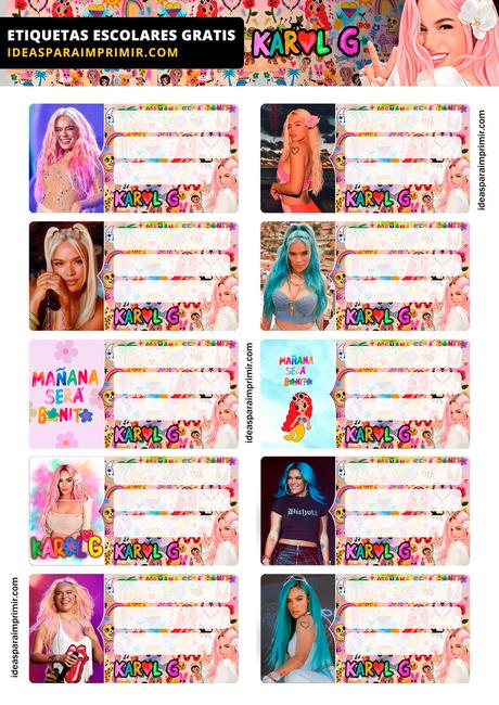 [+10] Etiquetas escolares de KAROL G GRATIS para editar e imprimir!