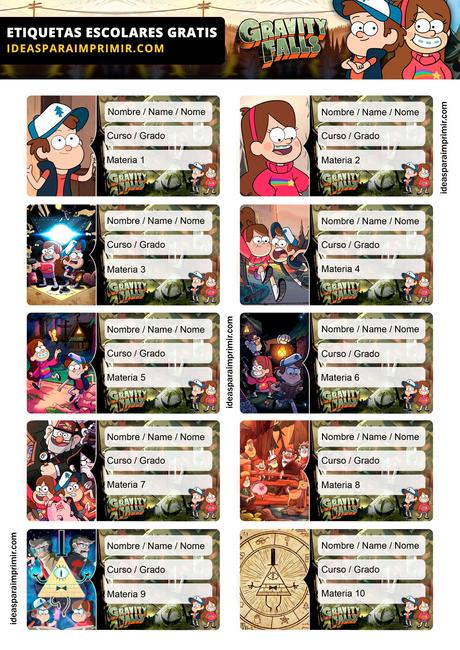 [+10] Etiquetas escolares de GRAVITY FALLS GRATIS para editar e imprimir!