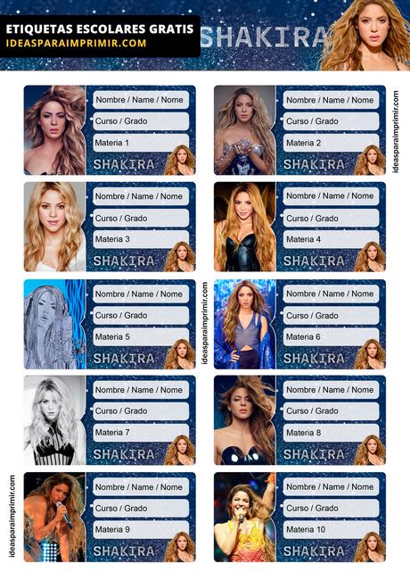 [+10] Etiquetas escolares de SHAKIRA GRATIS para editar e imprimir!