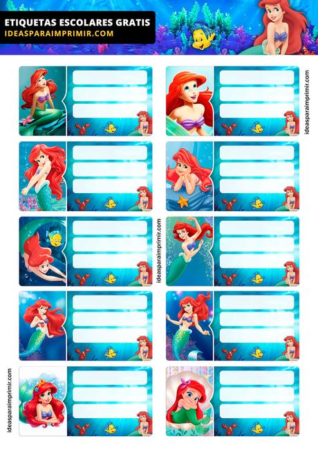 [+10] Etiquetas escolares de LA SIRENITA GRATIS para editar e imprimir!