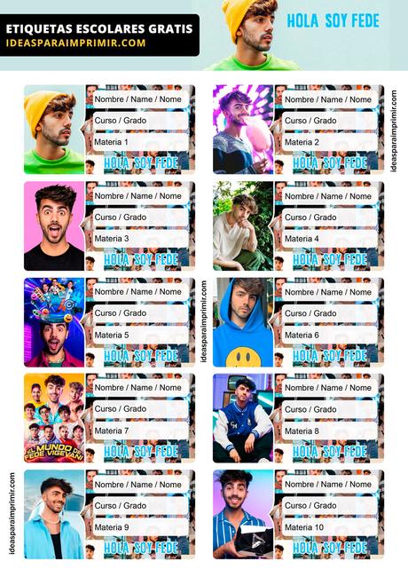[+10] Etiquetas escolares de FEDE VIGEVANI GRATIS para editar e imprimir!