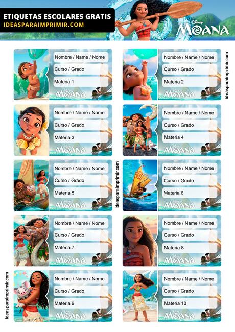 [+10] Etiquetas escolares de MOANA GRATIS para editar e imprimir!