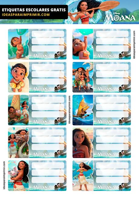 [+10] Etiquetas escolares de MOANA GRATIS para editar e imprimir!